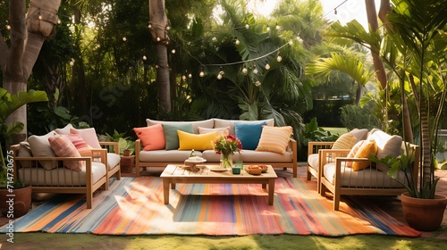 outdoor rugs to define different seating areas. photo