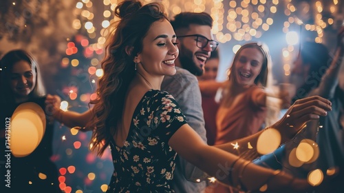 People dancing in holiday celebration party.