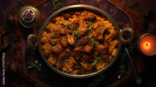 A platter of aromatic and tender lamb biryani, a festive dish often served during Eid al-Fitr