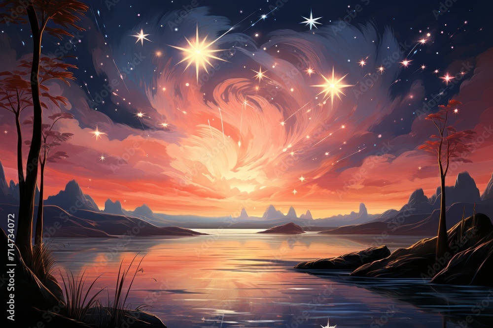 Ephemeral star showers, painting the night sky with fleeting bursts of cosmic beauty - Generative AI - obrazy, fototapety, plakaty 