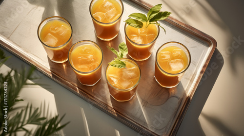 A tray of refreshing drinks, such as jallab or tamarind juice, to quench thirst after a day of fasting photo