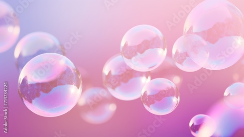 Floating Soap Bubbles in the Air  blured pink background