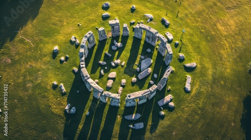 Aerial view of famous Stonehenge ancient mystery site in England UK.