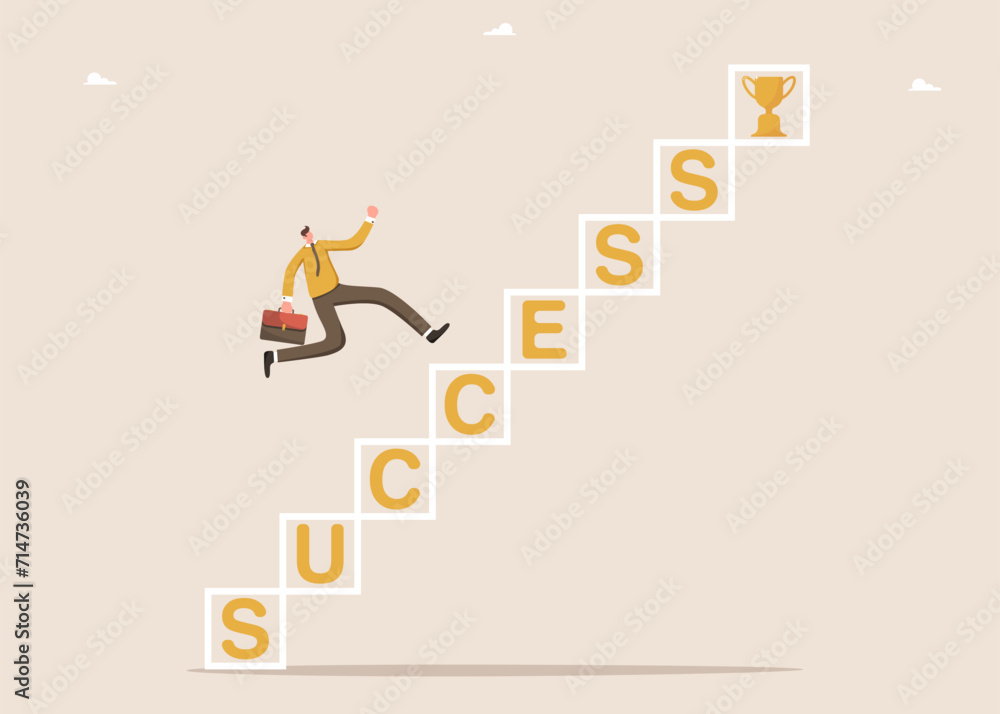 Ladder of great success, planning a path to achieve excellence in work, achieving goals and getting a career promotion, concept of winning and receiving an award, man running up the ladder of success. Ladder of great success, planning a path to achieve excellence in work, achieving goals and getting a career promotion, concept of winning and receiving an award, man running up the ladder of success.