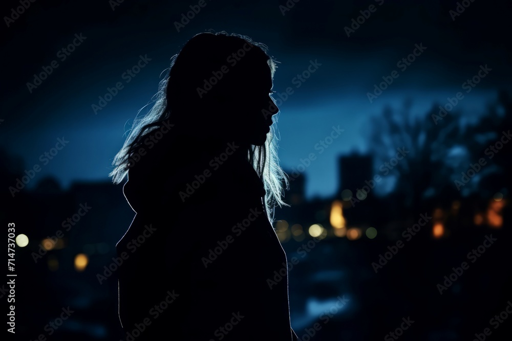 Woman walking alone at night. Street no lights lonely female. Generate Ai