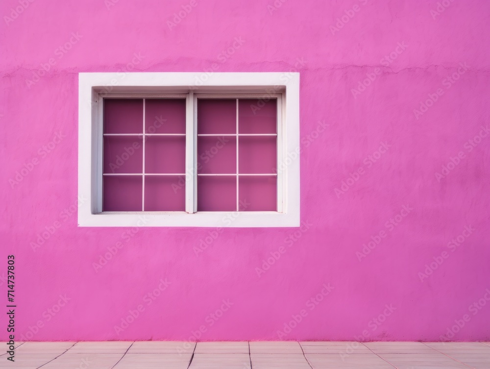 Post minimalist composition of white window in front of a large magenta wall