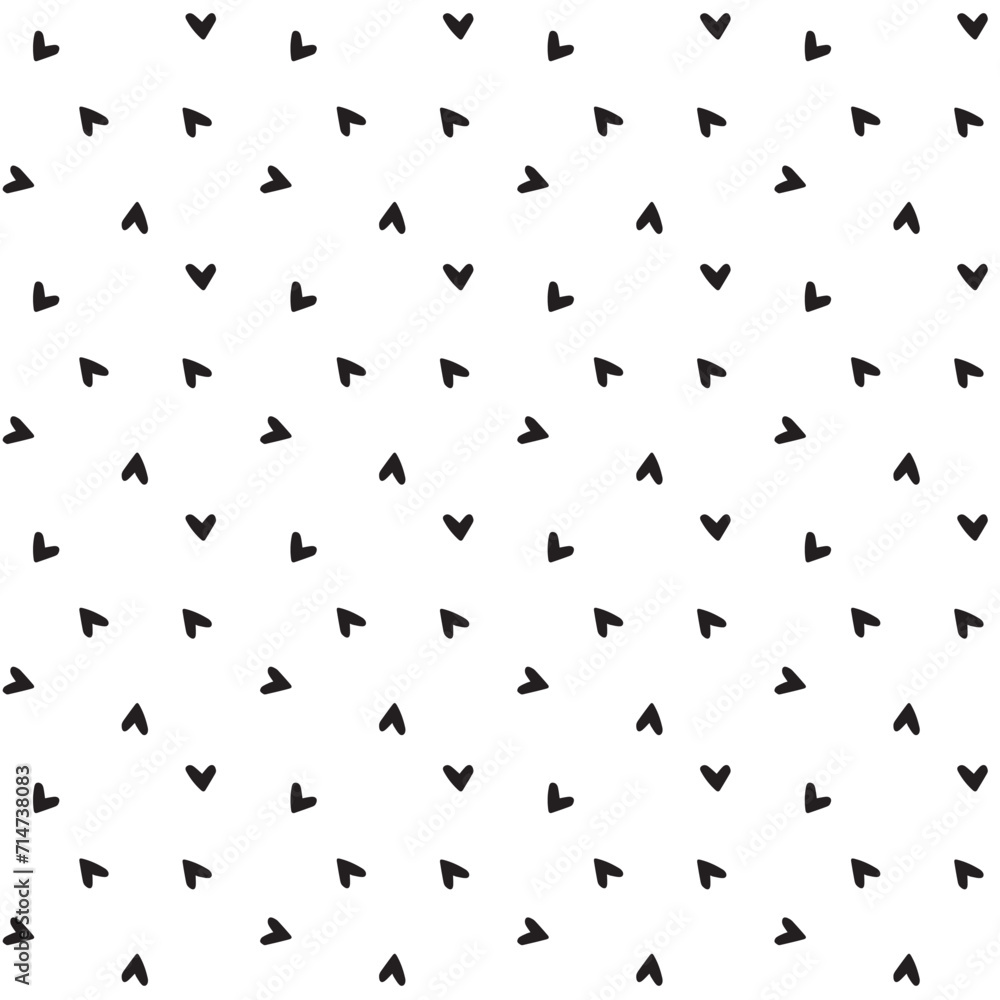 Obraz premium Hand-drawn doodle seamless pattern with hearts. Black and white. Cute Hand-drawn nursery. Doodle hipster simple background about love for Valentines day. 