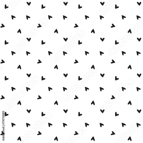 Hand-drawn doodle seamless pattern with hearts. Black and white. Cute Hand-drawn nursery. Doodle hipster simple background about love for Valentines day.