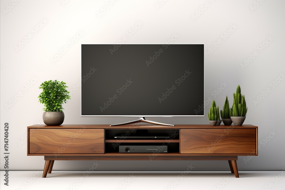 TV with black screen hangs on the wall in the room copy space white mockup template TV with black screen hangs on the wall in the room copy space white mockup template