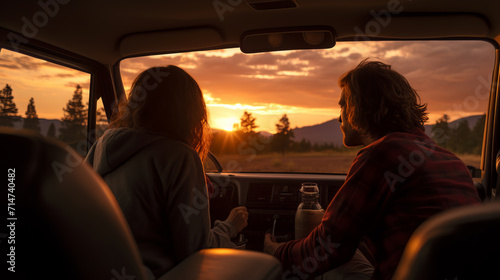 Dashboard Love: Couple Cherishing Travel Memories in Camper Van © Graphics.Parasite