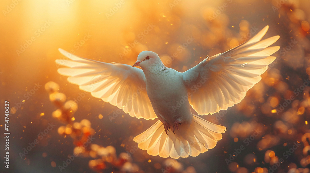 A beautiful white dove hovering in the sky A beautiful white dove hovering in the sky