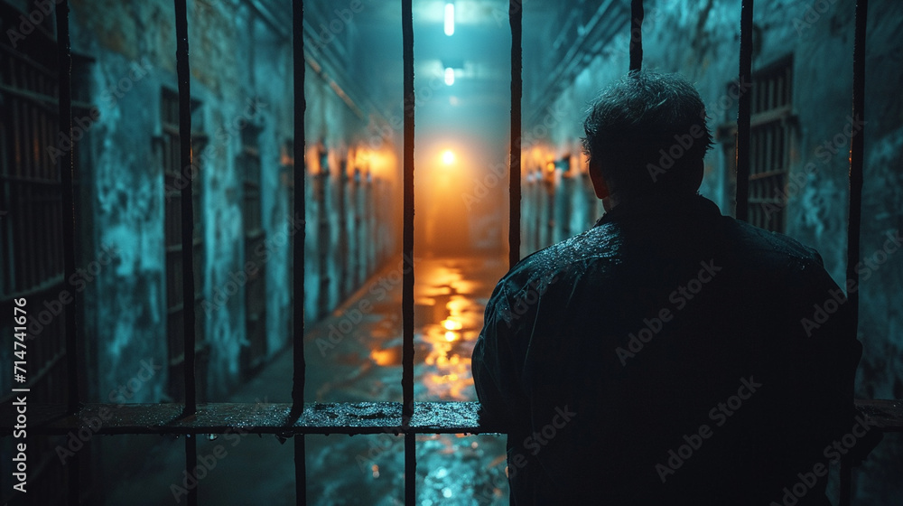 The sad prisoner in the prison cell The sad prisoner in the prison cell