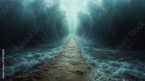Biblical Miracle: God Parting the Black Sea for the Exodus of the Israelites photo