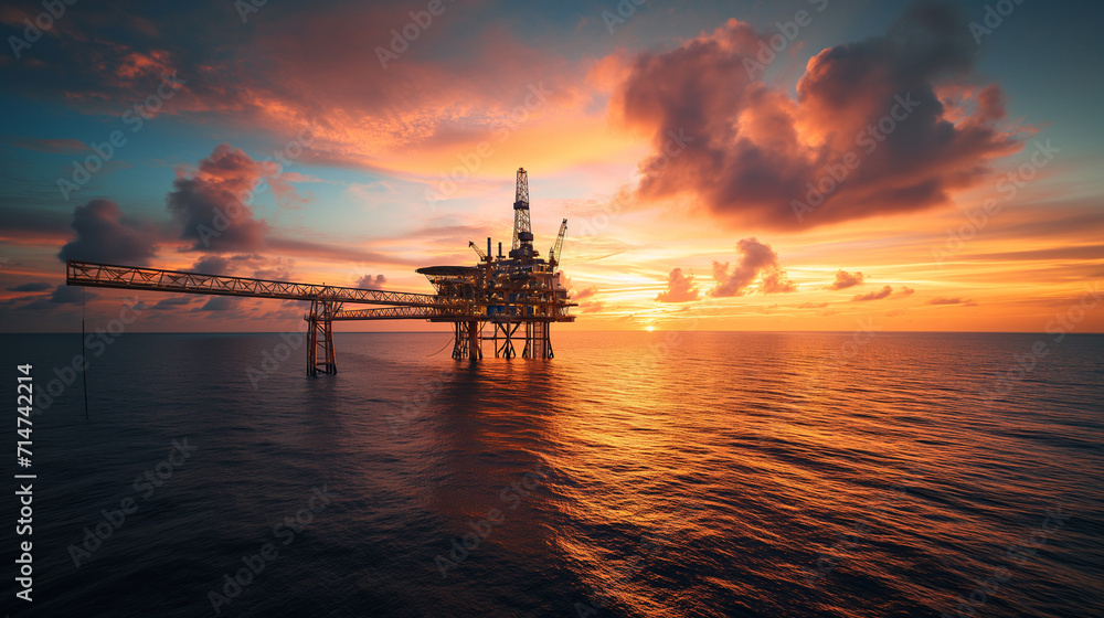 Sustainable Power : Offshore Oil Rig Illustration Fueling Tomorrow's Technology