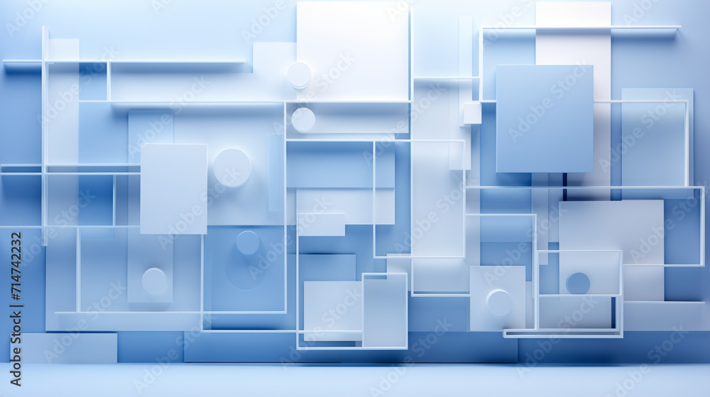 large blue 3d background with large blue pieces, in the style of light white and light bronze, urban minimalism large blue 3d background with large blue pieces, in the style of light white and light bronze, urban minimalism