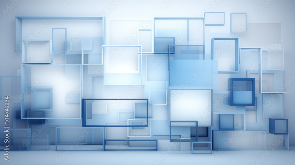 large blue 3d background with large blue pieces, in the style of light white and light bronze, urban minimalism large blue 3d background with large blue pieces, in the style of light white and light bronze, urban minimalism