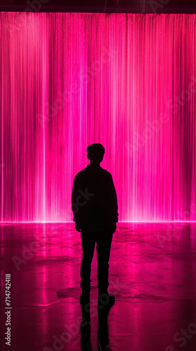 Human silhouette in colorful LED background. AI generated image