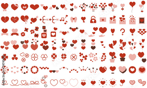 赤いハートのシンプルアイコンセット