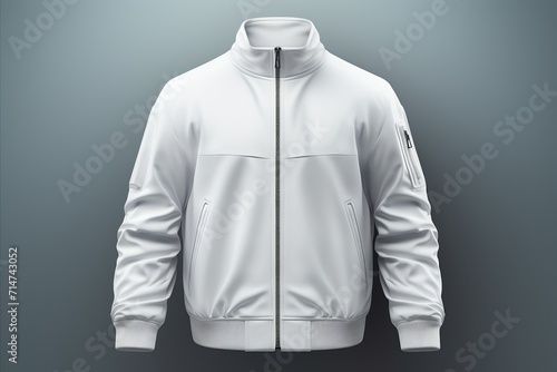 Billede på lærred white bomber jacket on an abstract background, copy space white mockup template