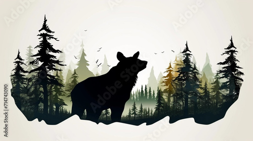 copy space, vector illustration, forest silhouette in the shape of a wild animal wildlife and forest conservation concept. Beautiful design for wildlife preservation, environmental awareness. Nature c photo