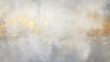 Textured abstract background, painting in white and silver with gold accents with distressed paint strokes, contemporary art, modern decoration	