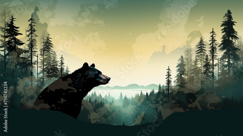 copy space, vector illustration, forest silhouette in the shape of a wild animal wildlife and forest conservation concept. Beautiful design for wildlife preservation, environmental awareness. Nature c