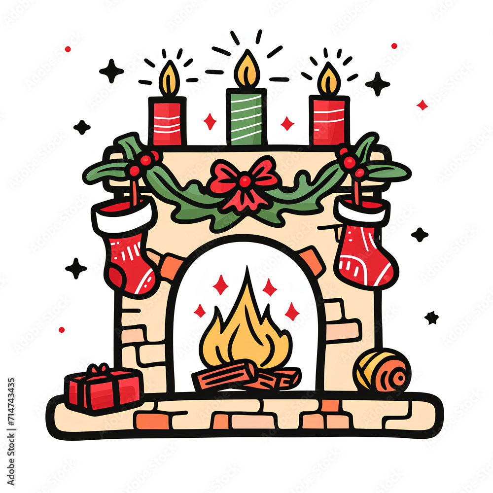 cartoon fireplace - Christmas