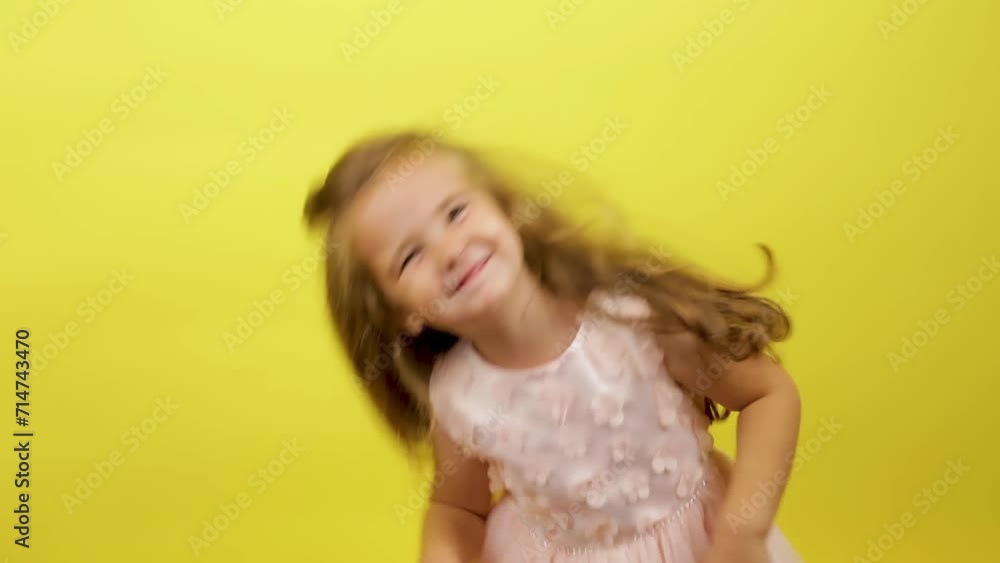 little girl dance on yellow background studio little girl dance on yellow background studio