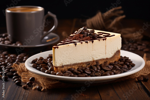 Cheesecake with coffee beans and great background