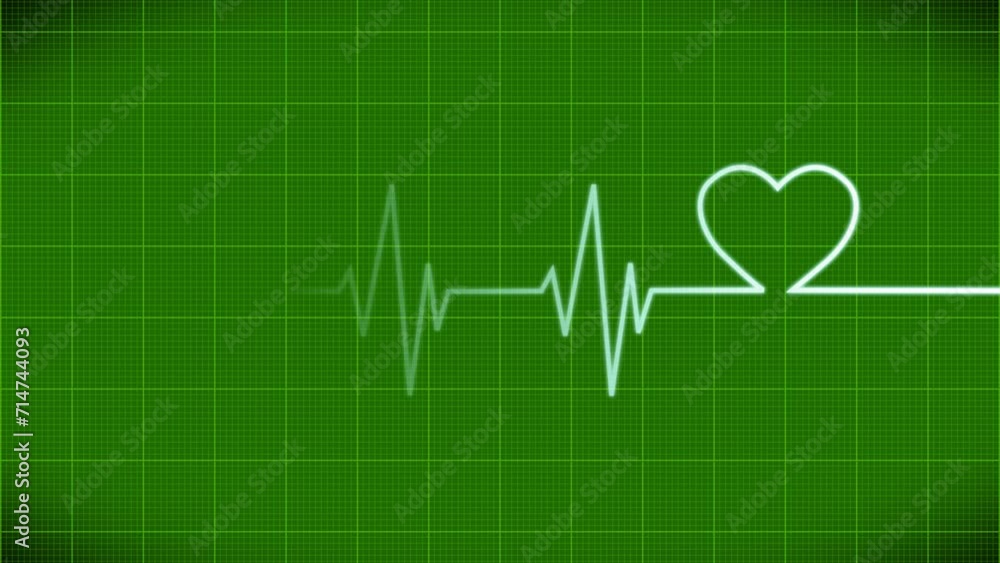 Classic retro style electrocardiogram ECG with green screen, forming and drawing a heartshape after heartbeats, concept, ideas, 4k
