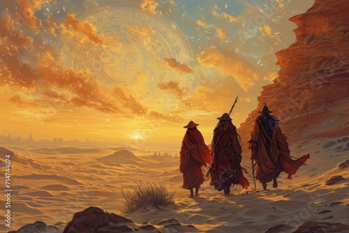 Whirling sandstorm nomads  wandering the desert in search of lost treasures - Generative AI