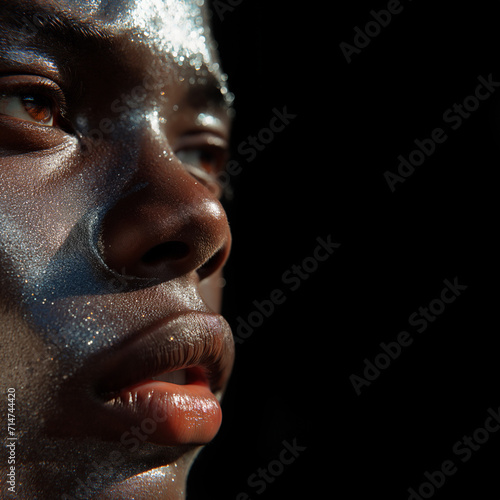 Afroamerikanischer Mann Gesicht mit Depressionen als Nahaufnahme, ai generativ