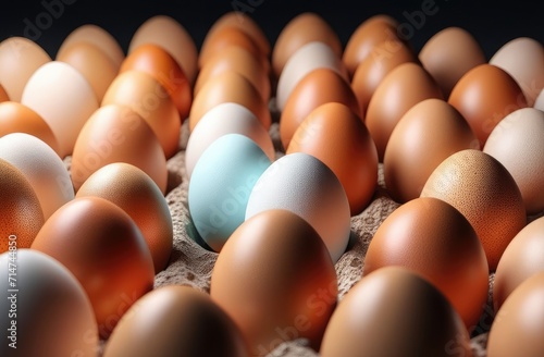 eggs in a carton. A blue Easter egg among regular eggs. © DNV