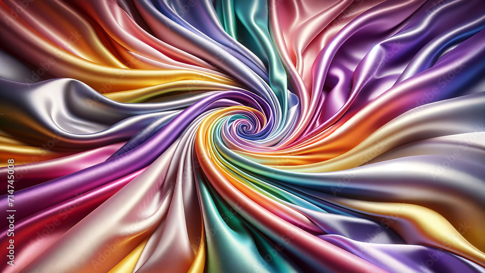 Opulent Satin Fabric Spiraling in Rainbow Colors Opulent Satin Fabric Spiraling in Rainbow Colors