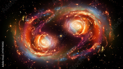 Merging of black holes in deep space. 3d illustration