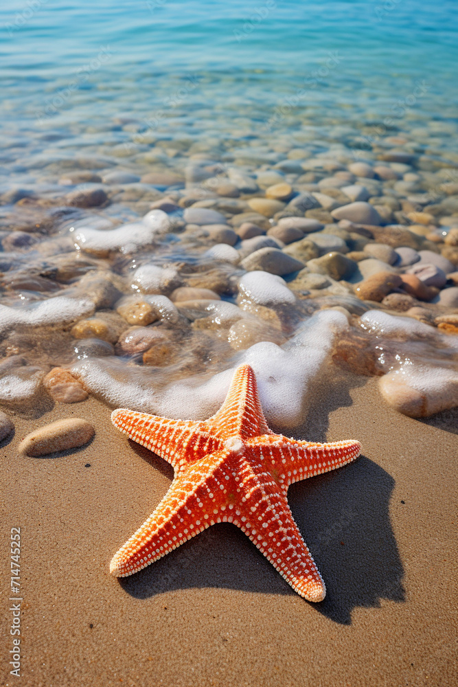 Starfish on the beach in the sea. selective focus. Generative AI, Starfish on the beach in the sea. selective focus. Generative AI,