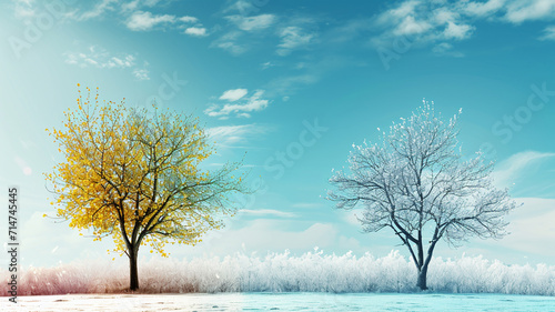 illustration of Change of seasons from winter to spring