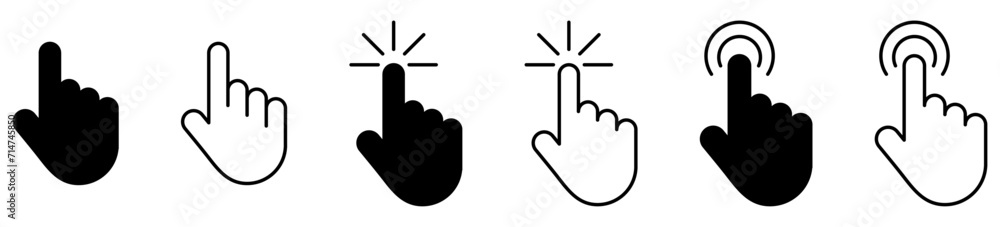 Hand cursors icons click set. Vector illustration Hand cursors icons click set. Vector illustration
