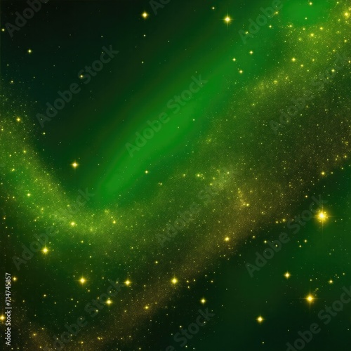 Green background with a scattering of gold sparkles abstract Background