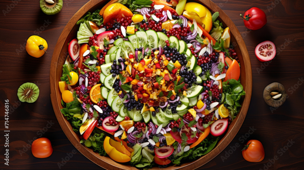 A colorful and vibrant salad, made with fresh and seasonal ingredients, a light and healthy option for a Ramadan meal