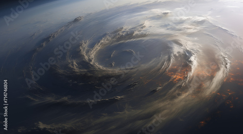 Riesiger Hurricane mit Blick aus dem Weltall auf die Erde, Wirbelsturm mit großen Wolkenbändern photo