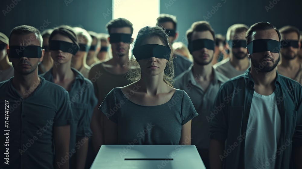 Blindfolded people voting, manipulated by politics and the media.	 - obrazy, fototapety, plakaty 