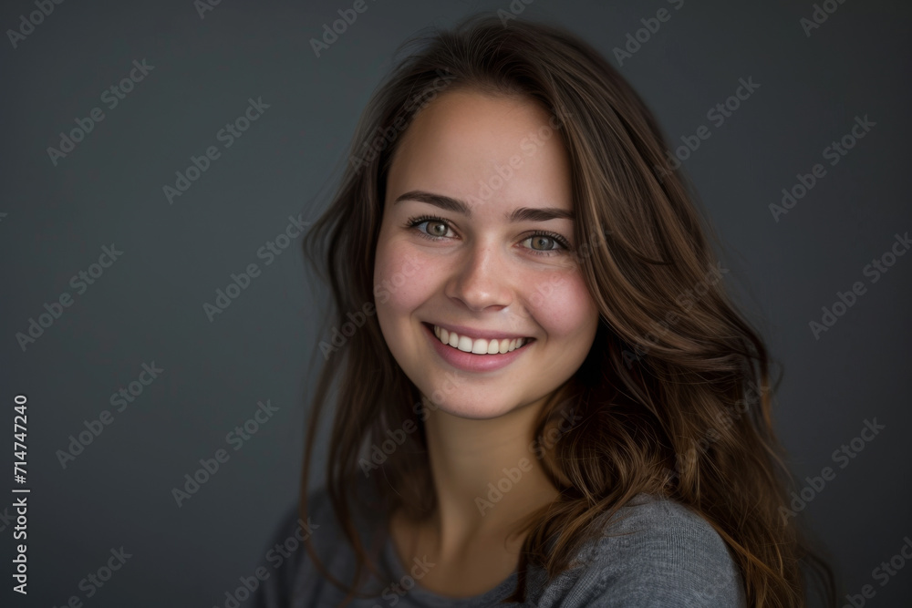 A woman with long brown hair is smiling for the camera A woman with long brown hair is smiling for the camera