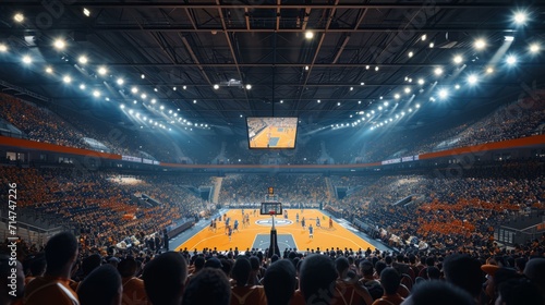 Basketball Game in Large Arena, An Action-Packed Sports Event With Thrilling Competition photo
