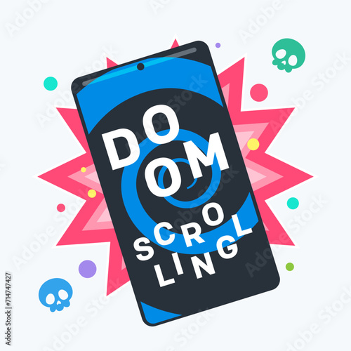 A Smartphone with text Doom Scrolling. Isolated Vector Illustration