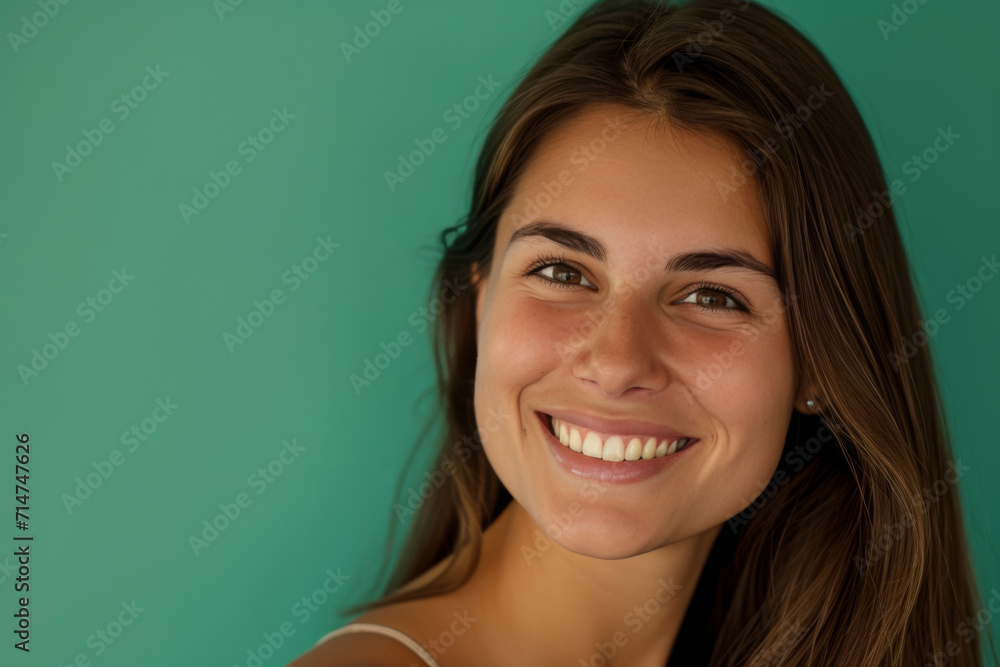 A woman with long brown hair is smiling for the camera A woman with long brown hair is smiling for the camera