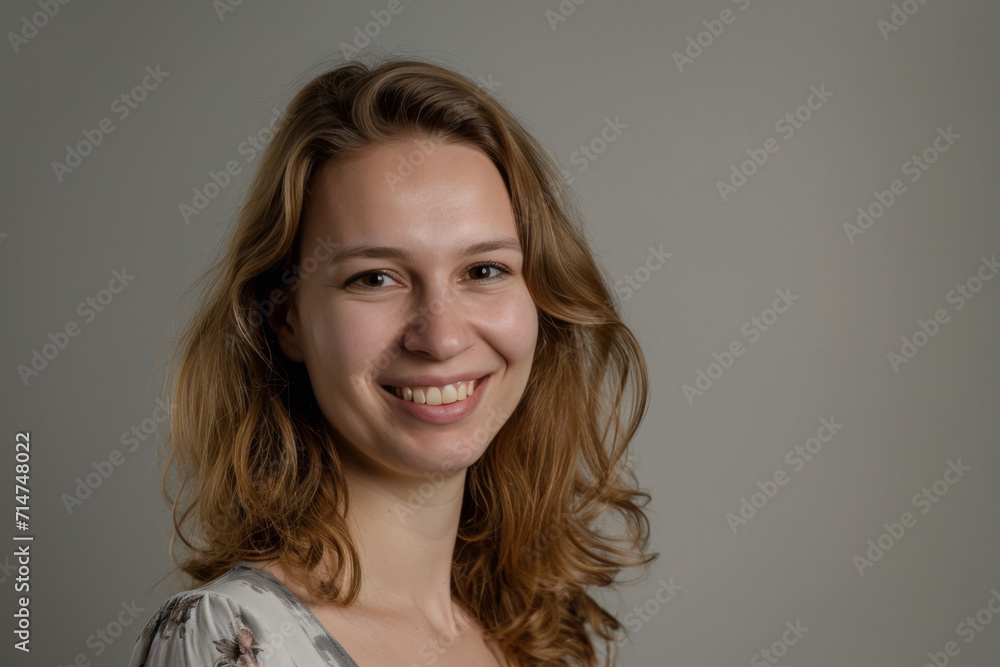 A woman with long brown hair is smiling for the camera A woman with long brown hair is smiling for the camera