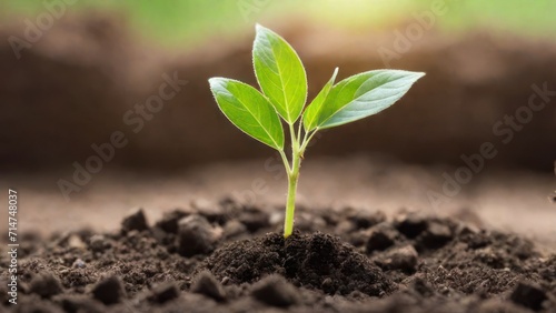 picture of delicate young plant growing from soil generative, AI