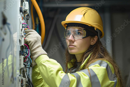 Portrait of a female electrician working in a power plant.