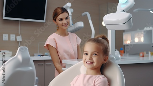 Happy Little Girl at Dentist Appointment: Child Dental Care photo
